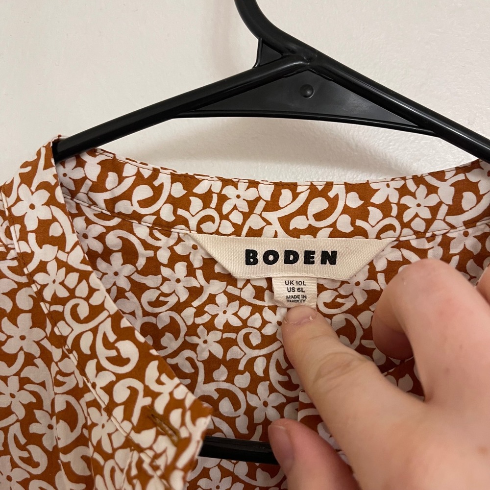 Boden Womens Puff Sleeve Midi Dress Brown Front Button Cottagecore - Picture 3 of 10